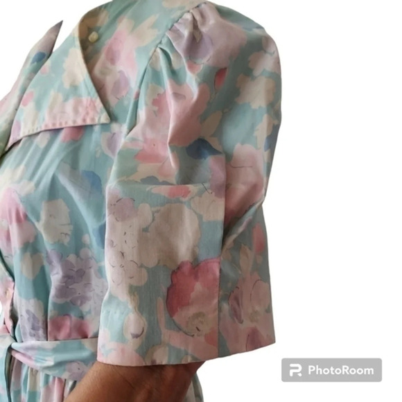 Vtg 80s Lili Richard's Aqua Lavendar Pink Floral Button Down Floral Dress - Picture 5 of 16